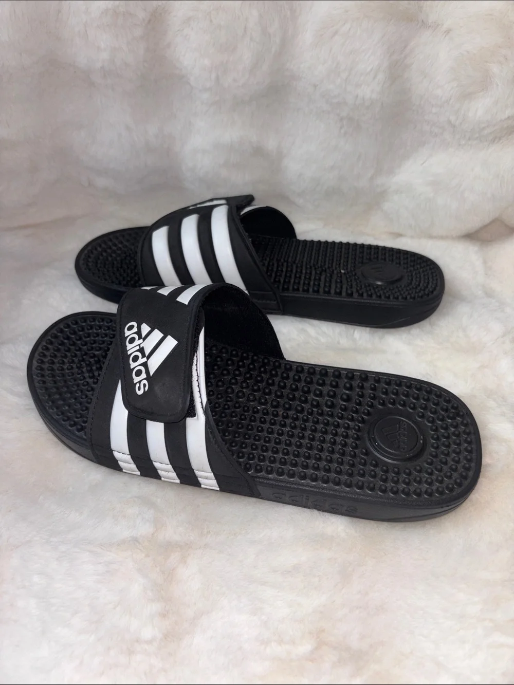 adidas Black and White Adjustable Slide Sandals